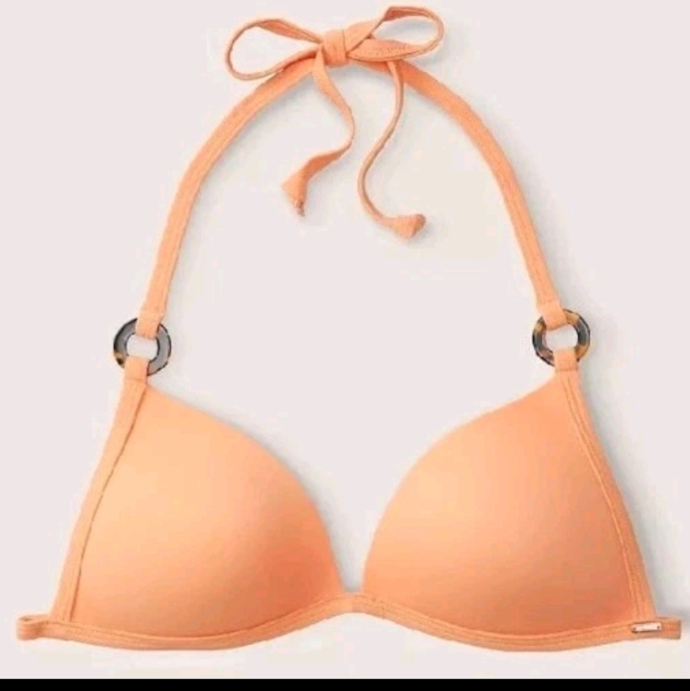 VICTORIA'S SECRET PINK SWIM Triangle Coral Cream Padded String Bikini Top XL